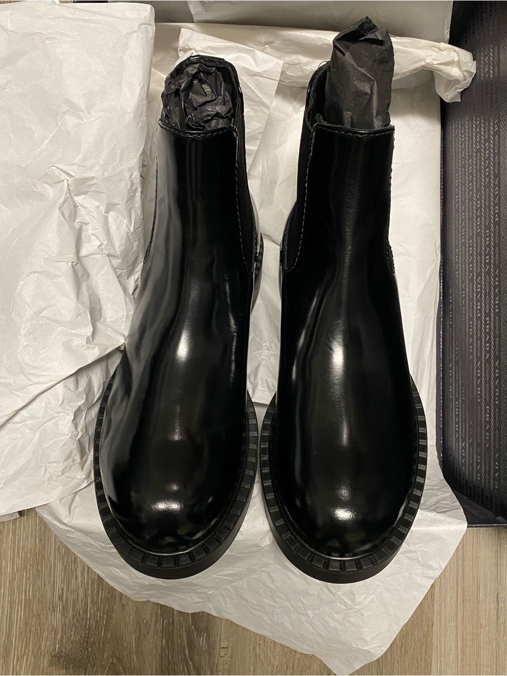 Prada Black Gloss Leather Chelsea Boots